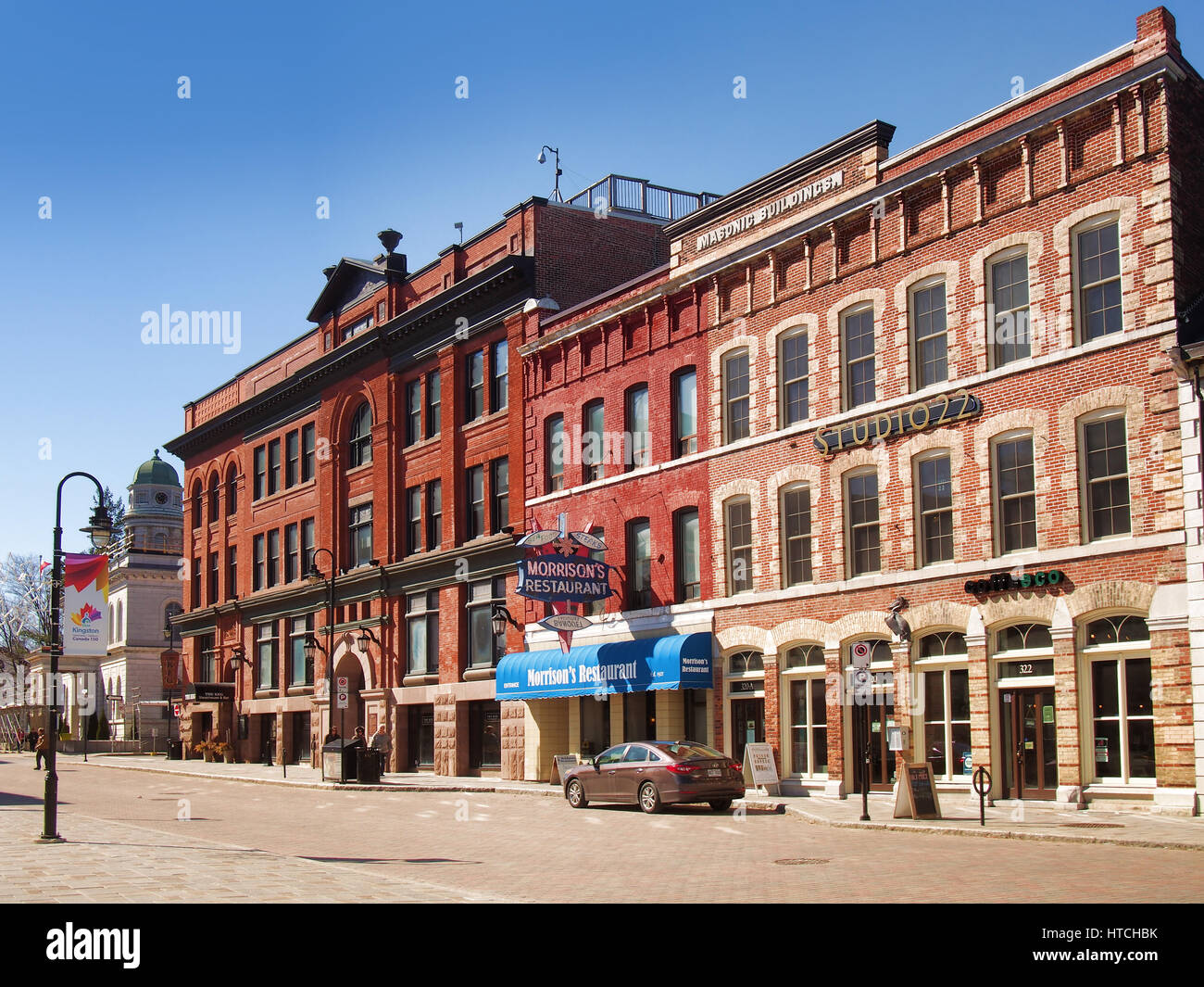 Kingston, Ontario, Canada, March 8,2017. King Street in downtown Kingston, Ontario, Canada with businesses and restaurants Stock Photo