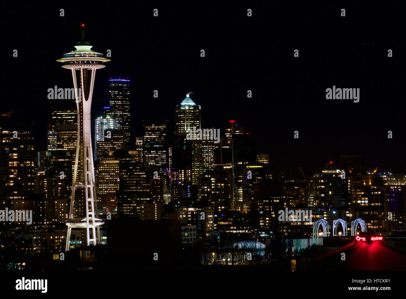SEATTLE, WASHINGTON, USA - JAN 23rd, 2017: Night Cityscape of Seattle ...