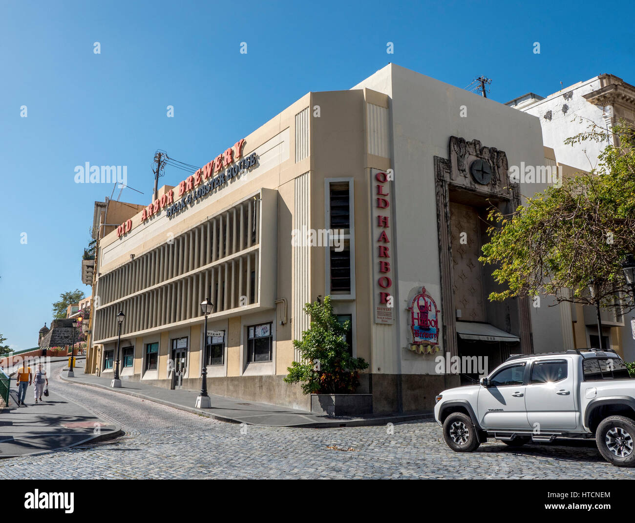 Old Harbor Brewery Steak And Lobster House Restaurant In Old San Juan Puerto Rico, Now Closed Down. Stock Photo