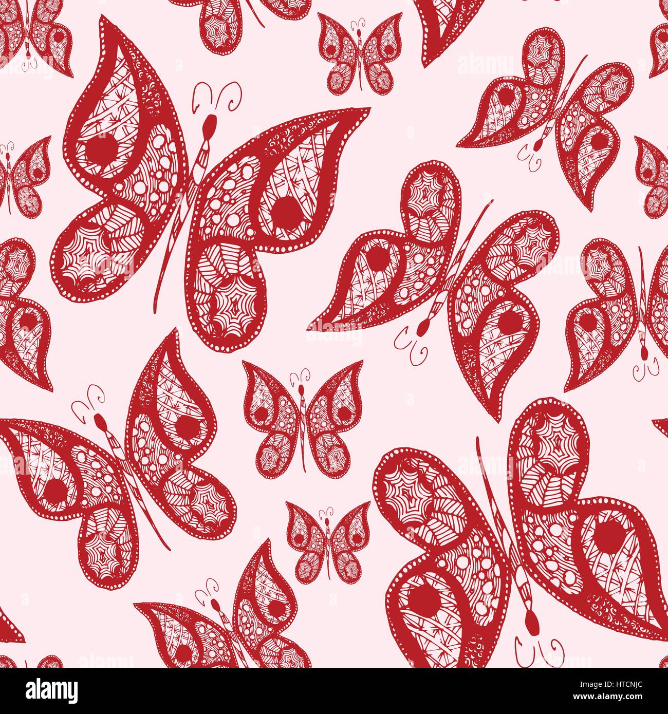 Seamless abstract pattern background with flying hand drawn butterflies ...