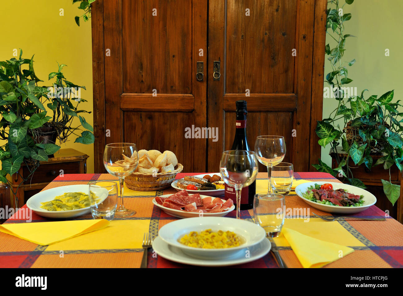 Italian food on italian restaurant table Stock Photo Alamy