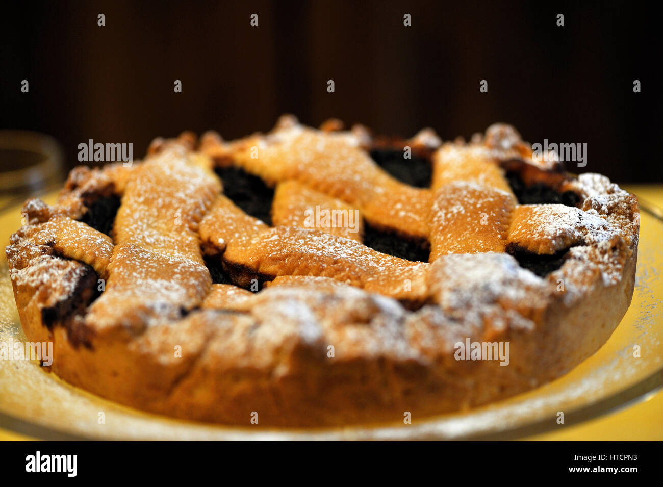 Homemade jam tart on the table of an Italian restaurant Stock Photo