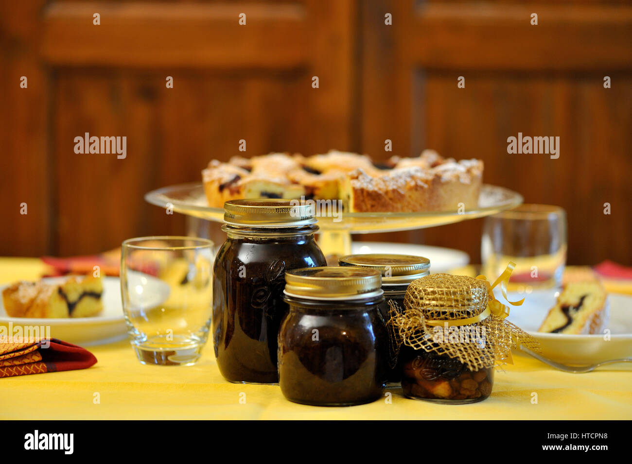 Homemade jam tart on the table of an Italian restaurant Stock Photo