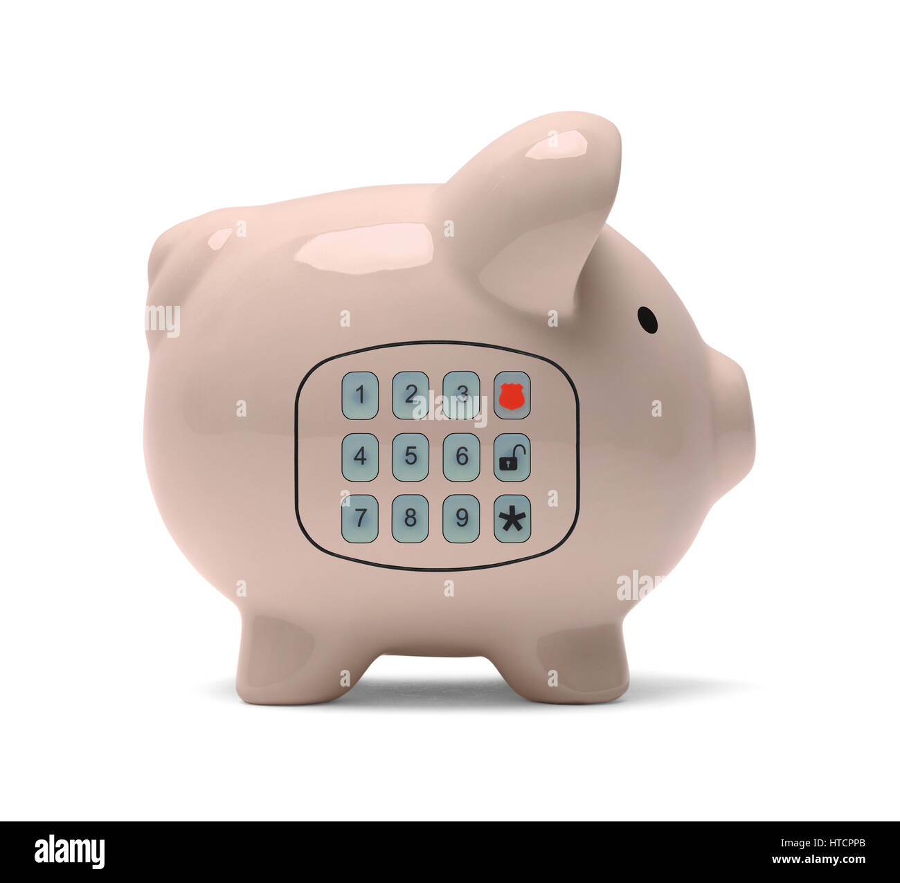 Piggy Bank with Security Keypad Isolated on White Background. Stock Photo