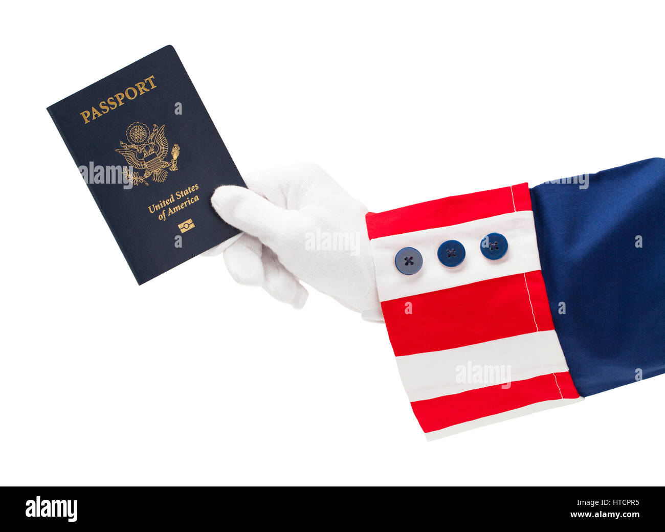 President of the USA Holding a Passport Isolated on White Background. Stock Photo