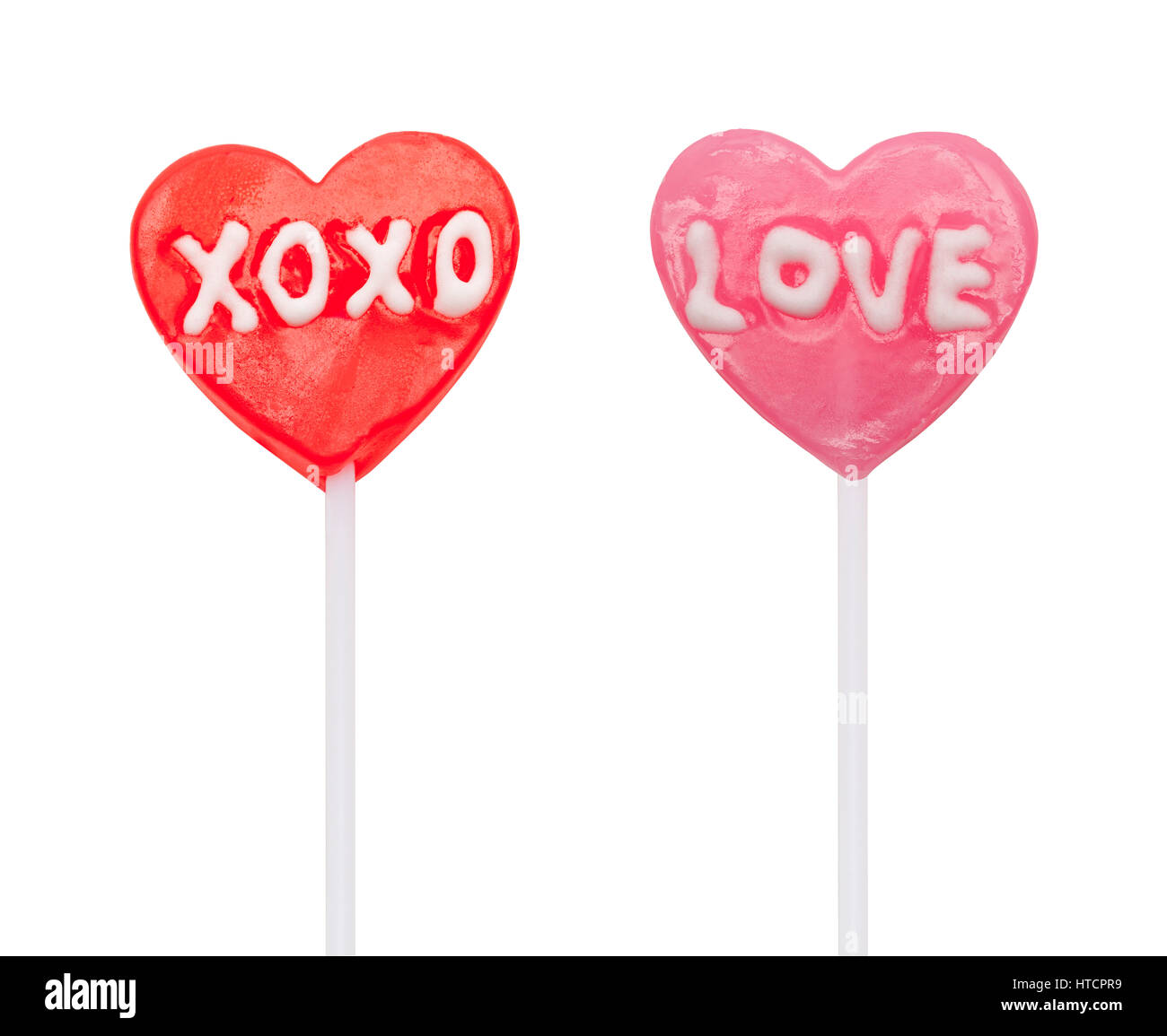 Pink and Red Valentines Lollipops Isolated on White Background. Stock Photo