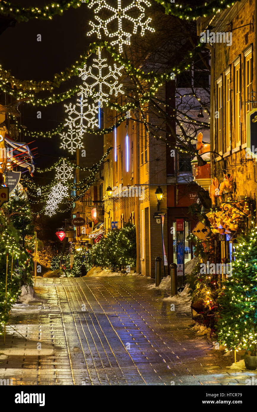 Lower Town decorated for Christmas, Rue du Petit Champlain; Quebec City