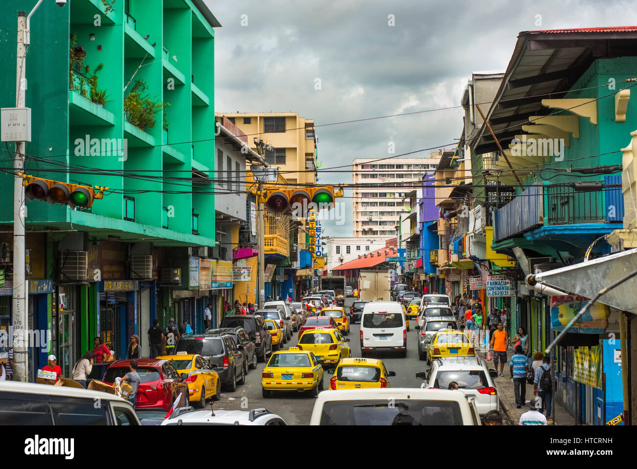 A busy and crowded street in Casco Viejo, the old town of Panama City;  Panama City, Panama Stock Photo - Alamy
