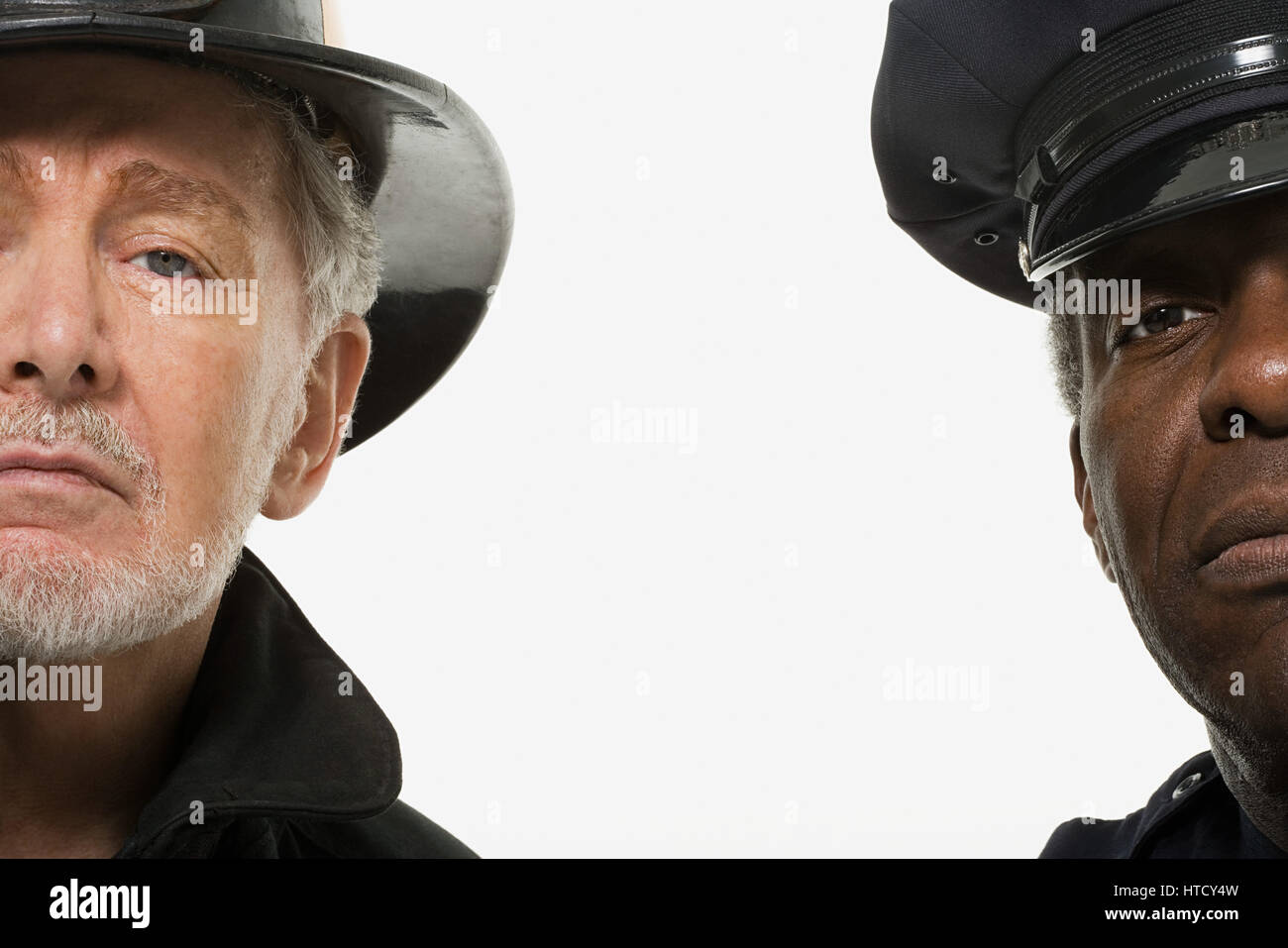 Portrait of a firefighter and a police officer Stock Photo Alamy