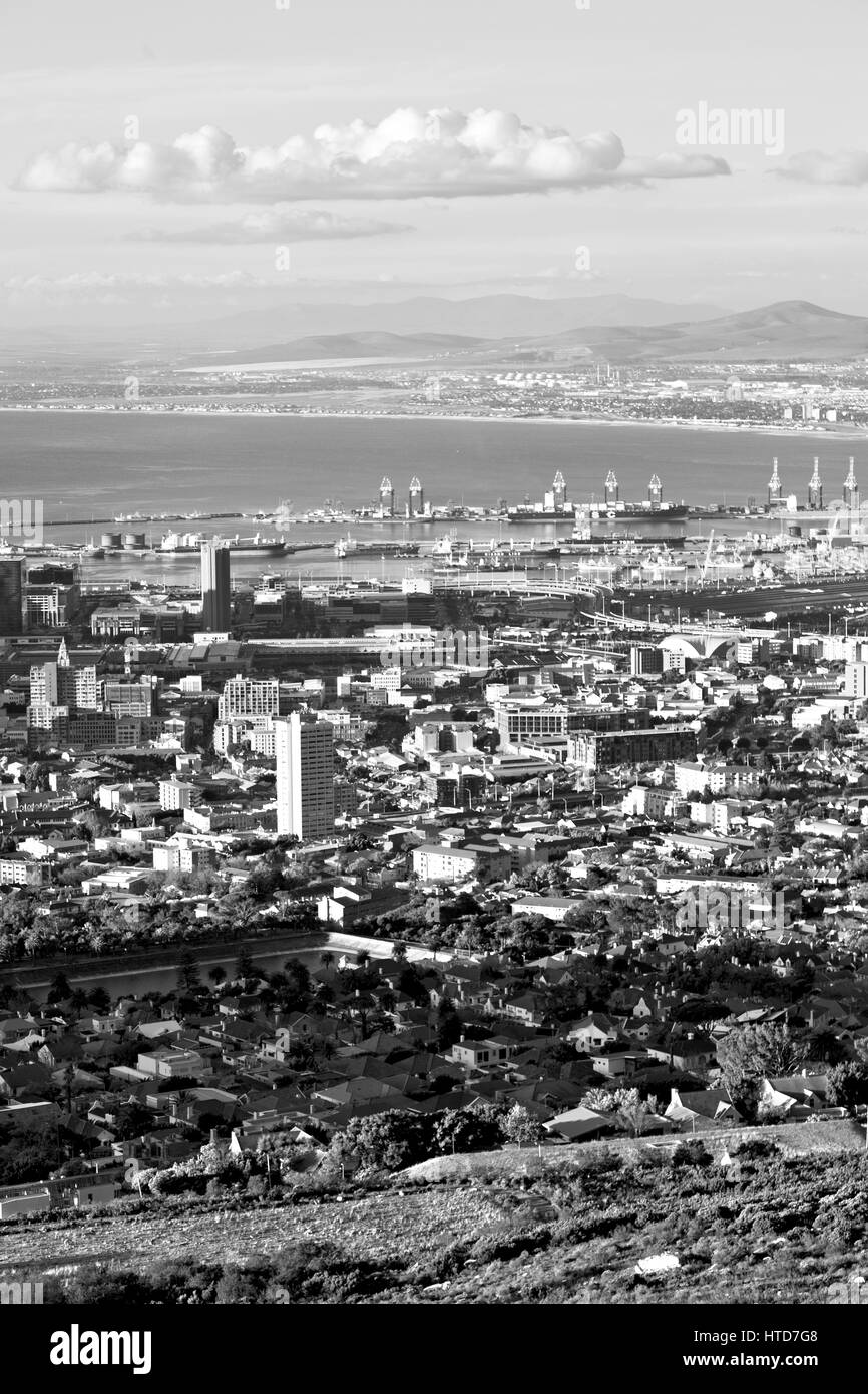 in south africa cape town city skyline from table mountain sky ocean ...