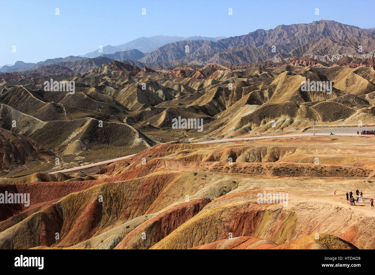 Zhangye, China. 10th Mar, 2017. Zhangye Danxia Landform Geographical Park, listed as UNESCO World Heritage Site in 2009, is located in Zhangye, northwest China's Gansu Province. Zhangye Danxia Landform is famous for the spectacular colorful mountain range of rock formation with mixed colors of red, yellow, blue, white, green. It took more than 24 million years of arduous deposition of mineral settlings with different colors to form layers. Credit: SIPA Asia/ZUMA Wire/Alamy Live News Stock Photo