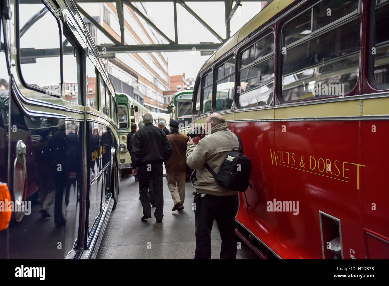 Victoria Coach Station, London, UK. 10th Mar, 2017. Classic coaches and