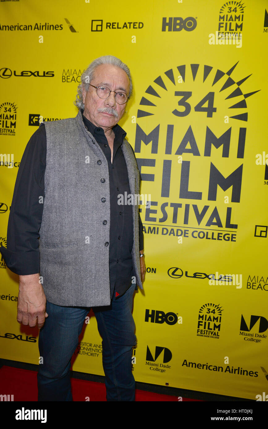 Miami Beach, FL, USA. 09th Mar, 2017. Actor/Producer/Director Edward James Olmos attend the Miami Dade College's: Miami Film Festival for 'Monday Nights At Seven' at O Cinema Miami Beach on March 9, 2017 in Miami, Florida. Credit: Mpi10/Media Punch/Alamy Live News Stock Photo