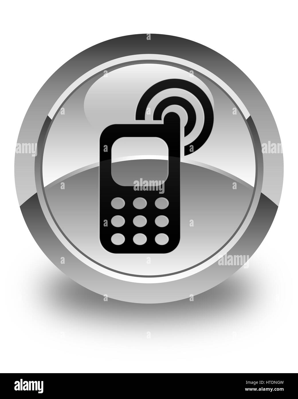 Cellphone ringing icon isolated on glossy white round button abstract ...
