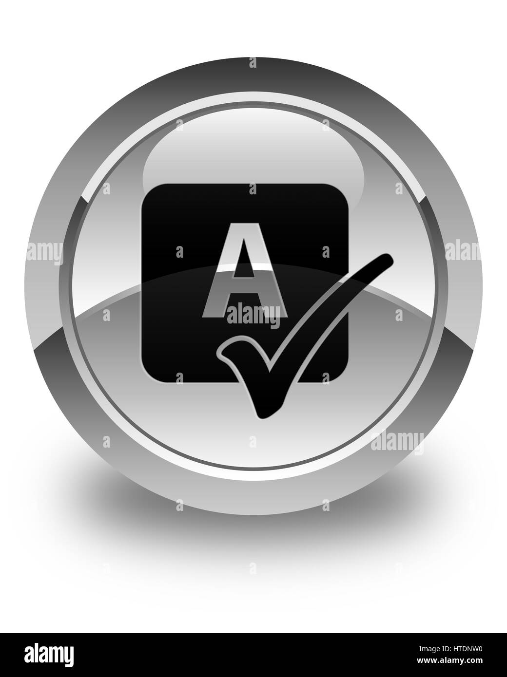 Spell check icon isolated on glossy white round button abstract illustration Stock Photo