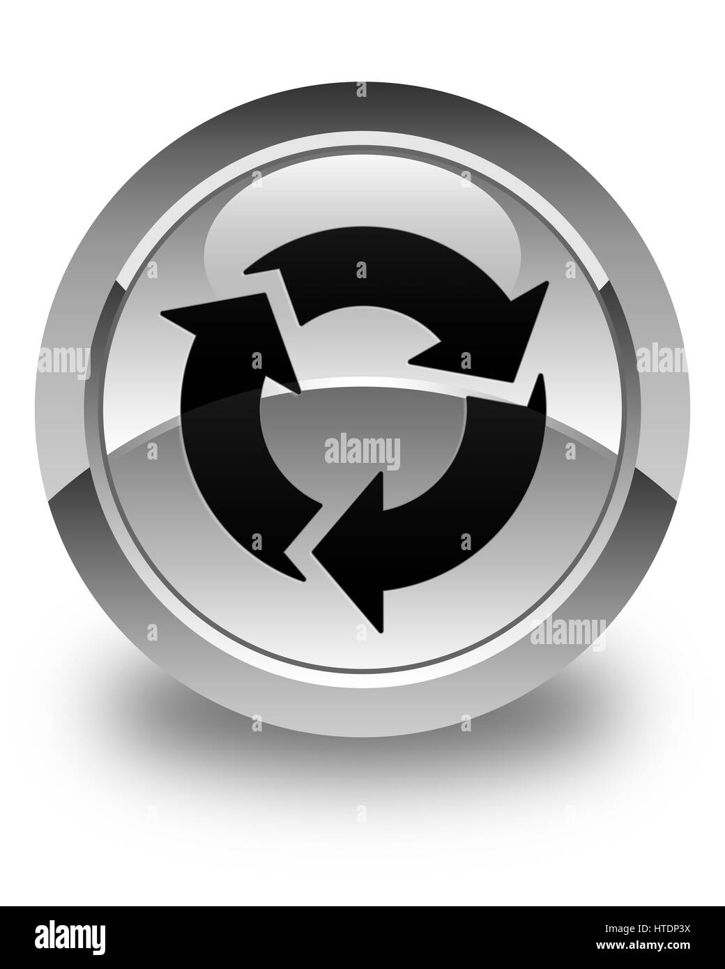Refresh icon isolated on glossy white round button abstract illustration Stock Photo