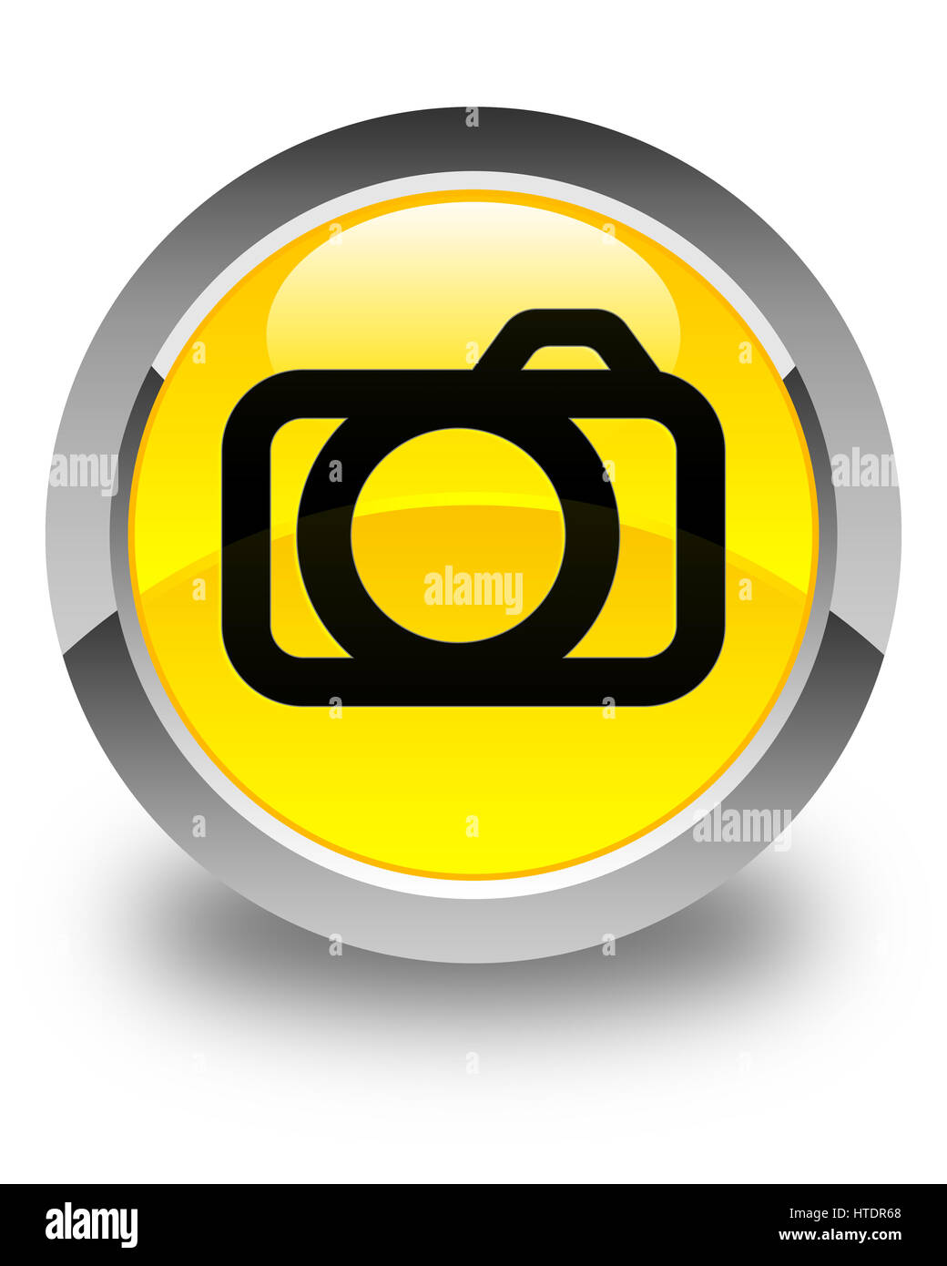 Camera icon isolated on glossy yellow round button abstract illustration Stock Photo