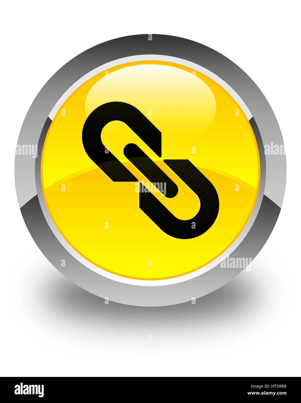 Link icon isolated on glossy yellow round button abstract illustration Stock Photo