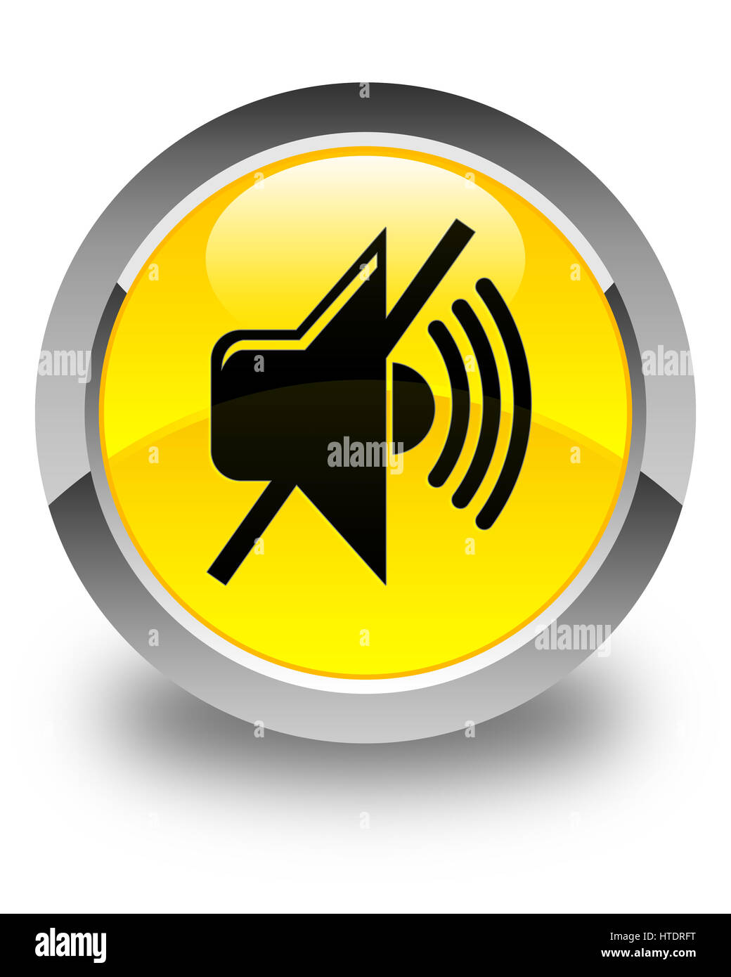 Mute volume icon isolated on glossy yellow round button abstract illustration Stock Photo
