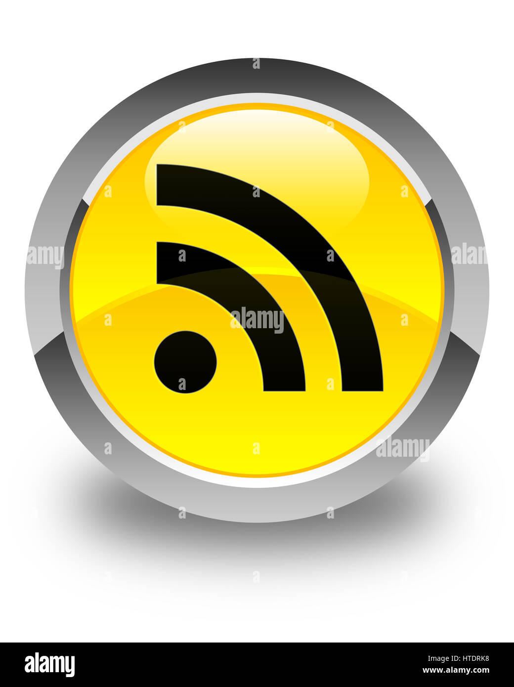 RSS icon isolated on glossy yellow round button abstract illustration Stock Photo
