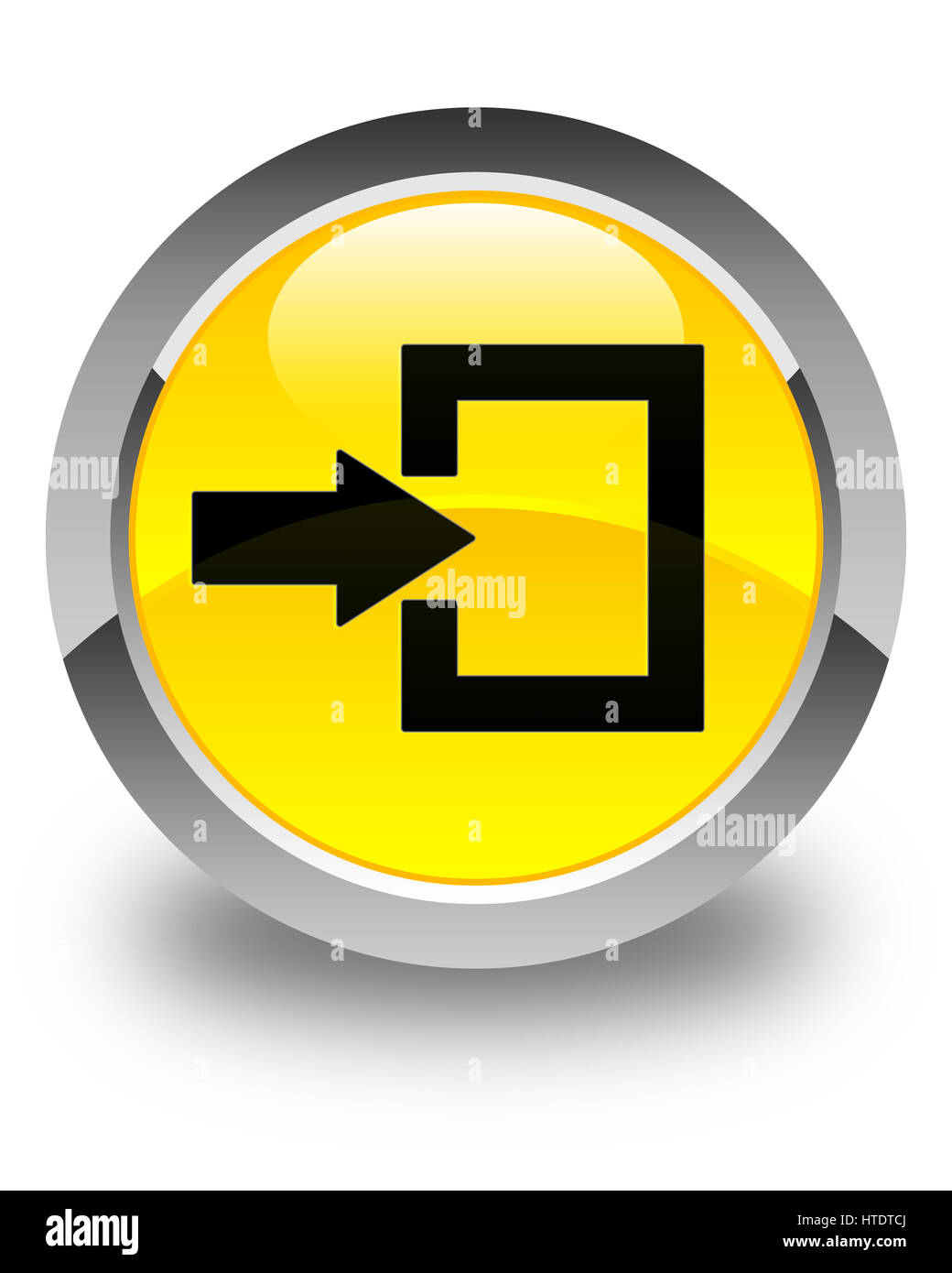 Login icon isolated on glossy yellow round button abstract illustration Stock Photo