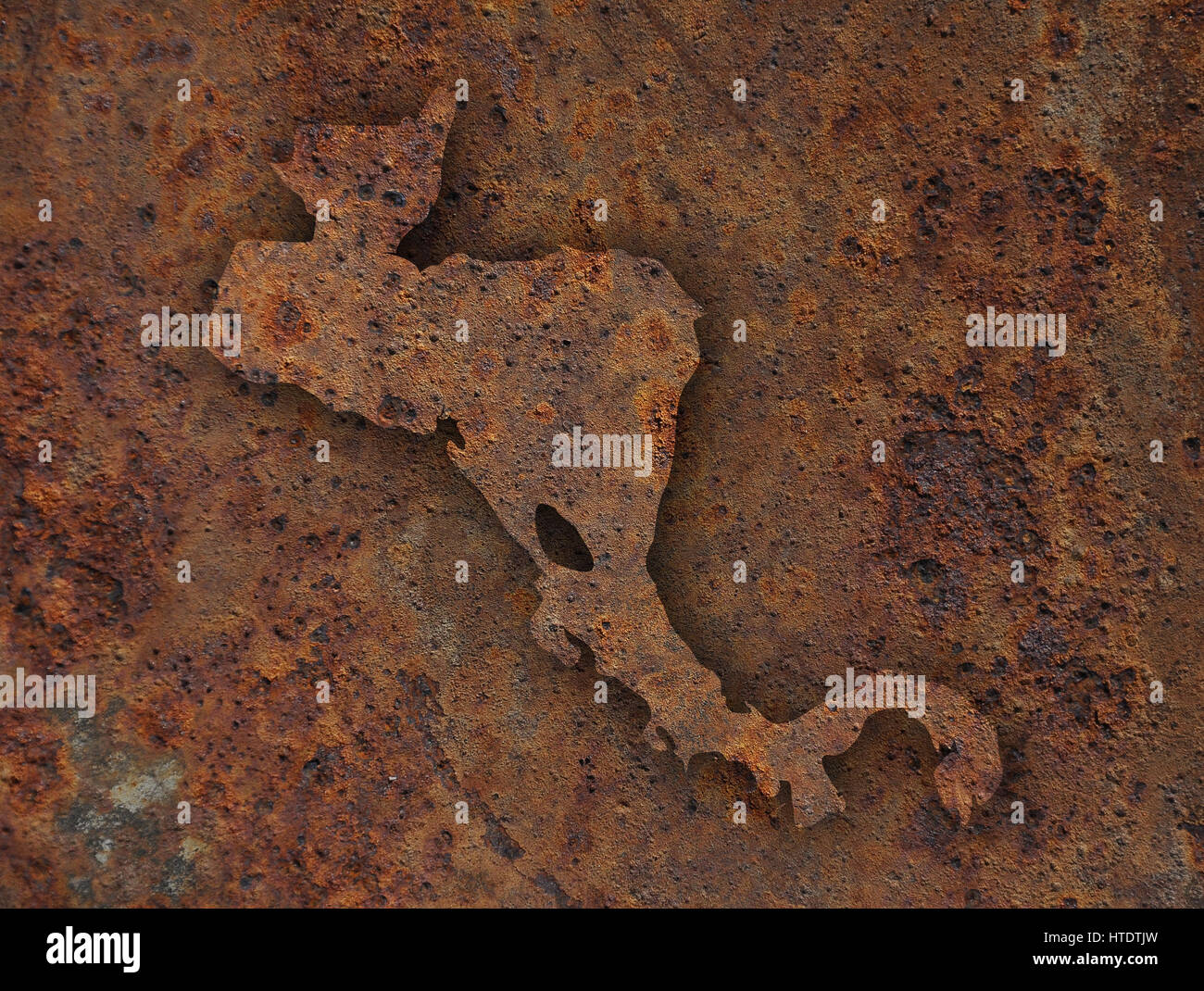 Map of central america on rusty metal hi-res stock photography and ...