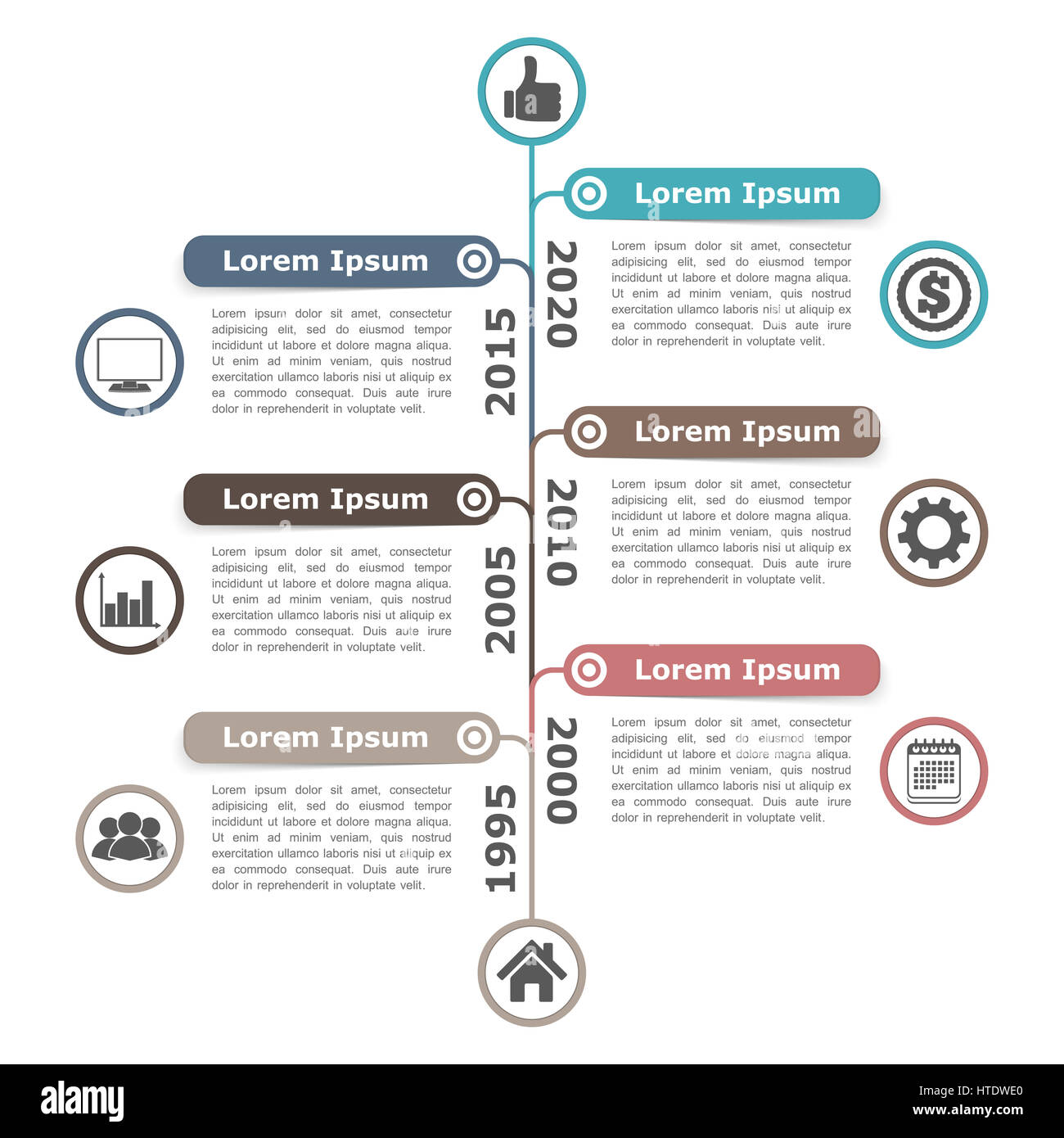 Timeline infographics template with place for your dates, titles, icons ...