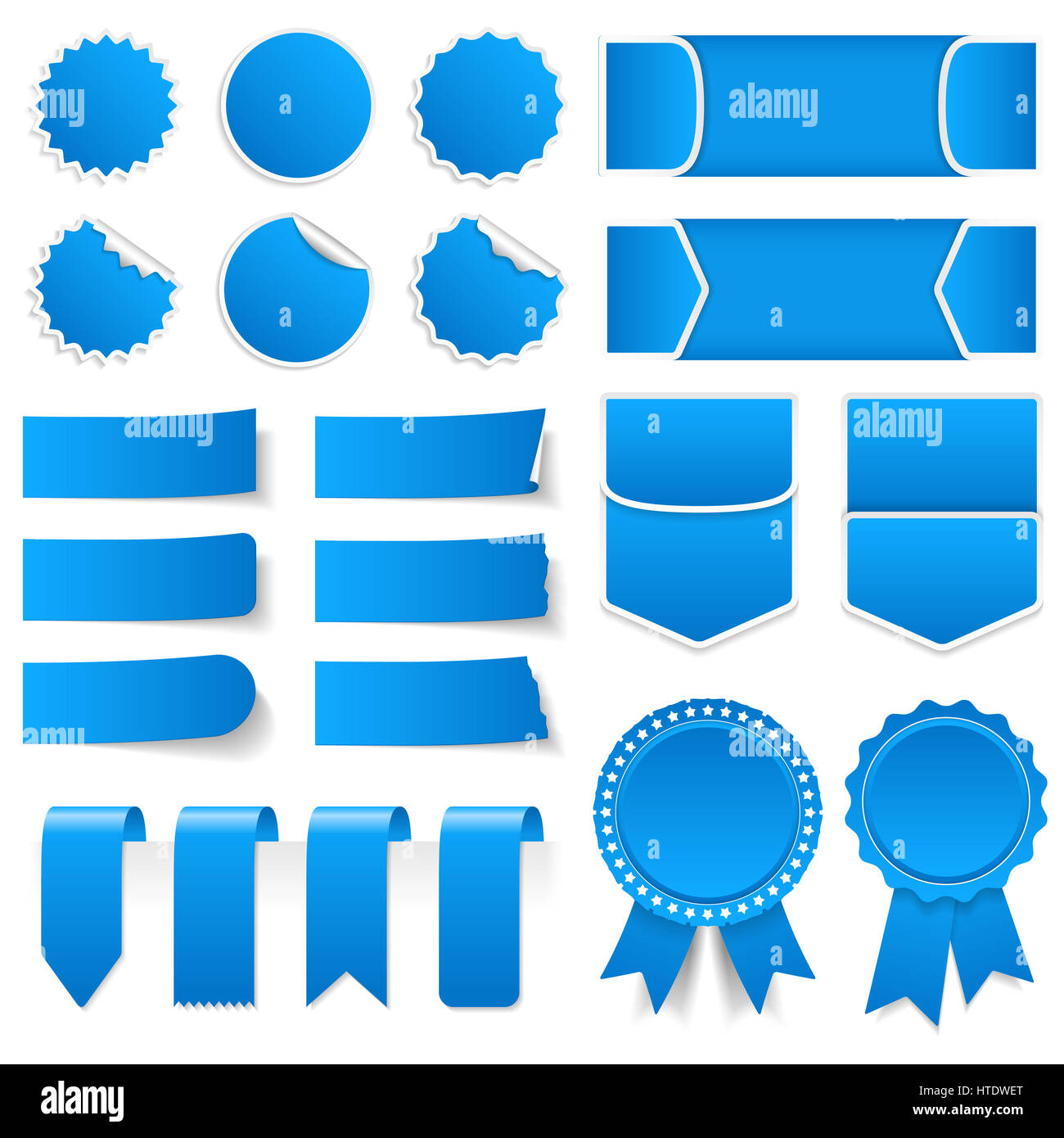 Blue price tags, stickers, labels, banners and ribbons Stock Photo Alamy