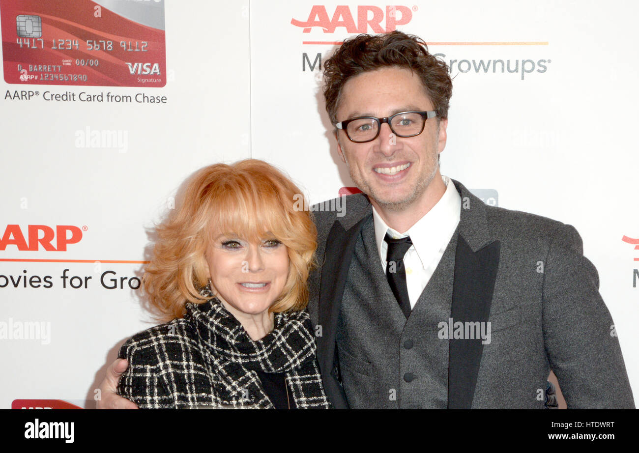 Zach Braff and Ann-Margret attending the 16th Annual Movies for Grownups Awards, at the Beverly Wilshire Hotel in Beverly Hills, California.  Featuring: Zach Braff, Ann-Margret Where: Beverly Hills, California, United States When: 06 Feb 2017 Stock Photo