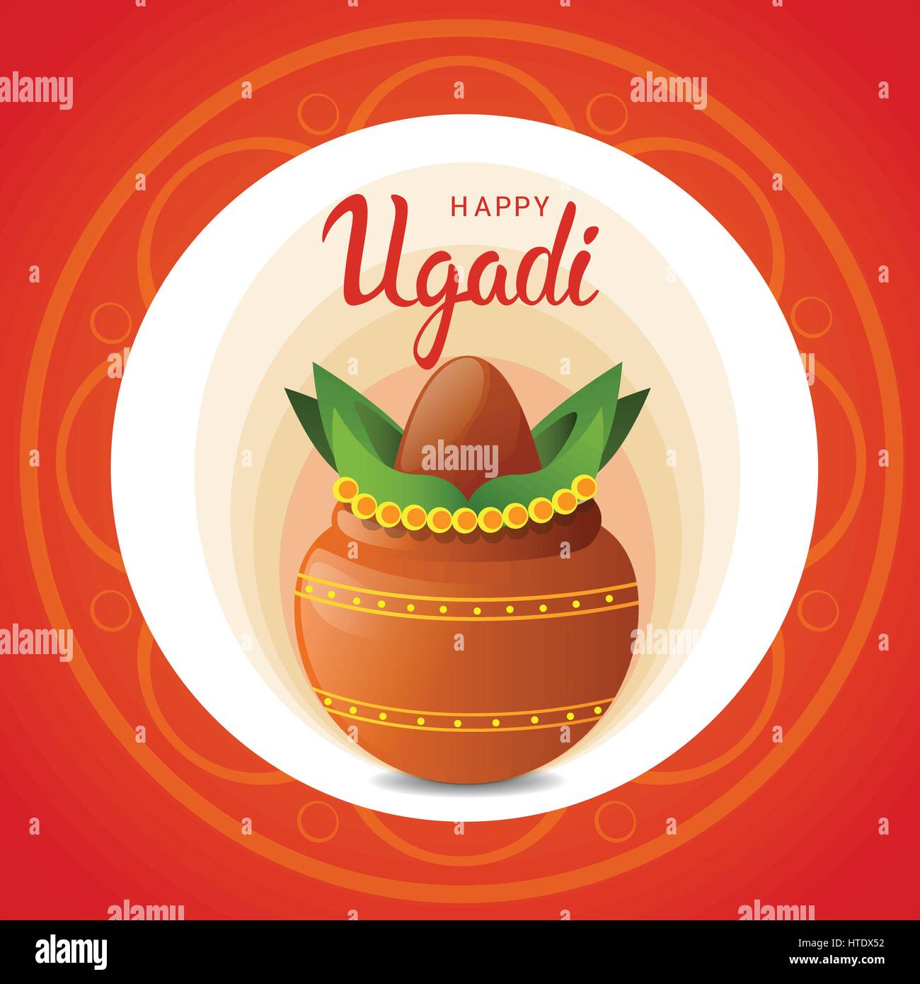 Happy Ugadi and Gudi Padwa Hindu New Year Greeting Card Holiday Pot With Coconut Stock Vector