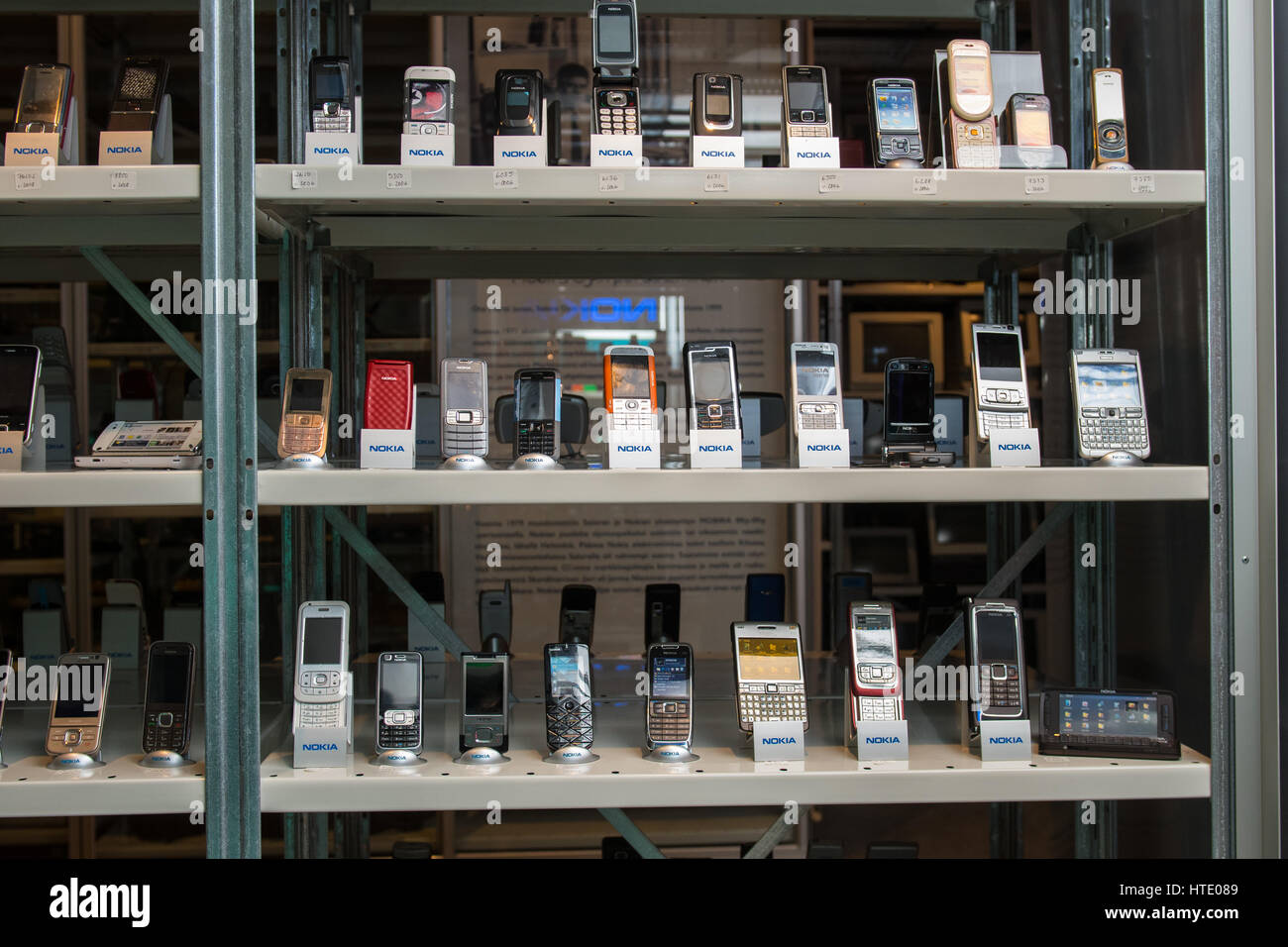 Salo, Finland, 08.03.2017. View of the Elektroniikka Museum collection of Nokia product. Stock Photo