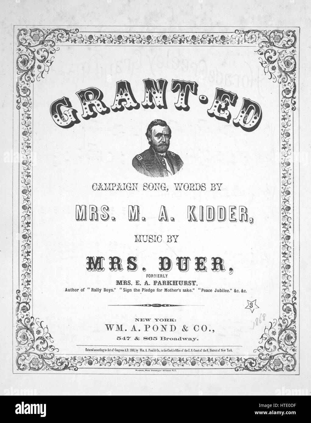 Sheet music cover image of the song &lsquo;Grant-Ed Campaign Song&rsquo;, with 