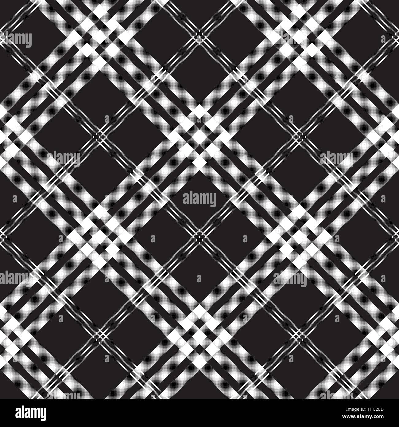 Black and white check pixel square fabric texture seamless pattern. Vector illustration. Stock Vector