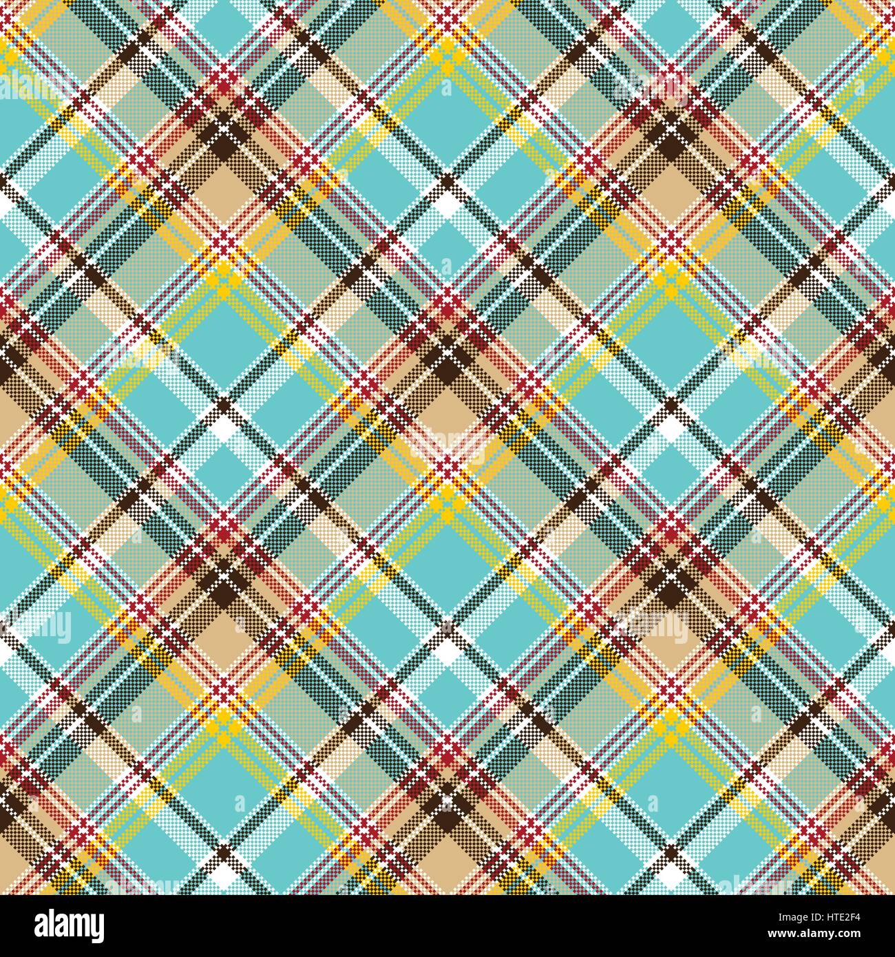 Blue madras pixel texture color fabric seamless pattern. Vector