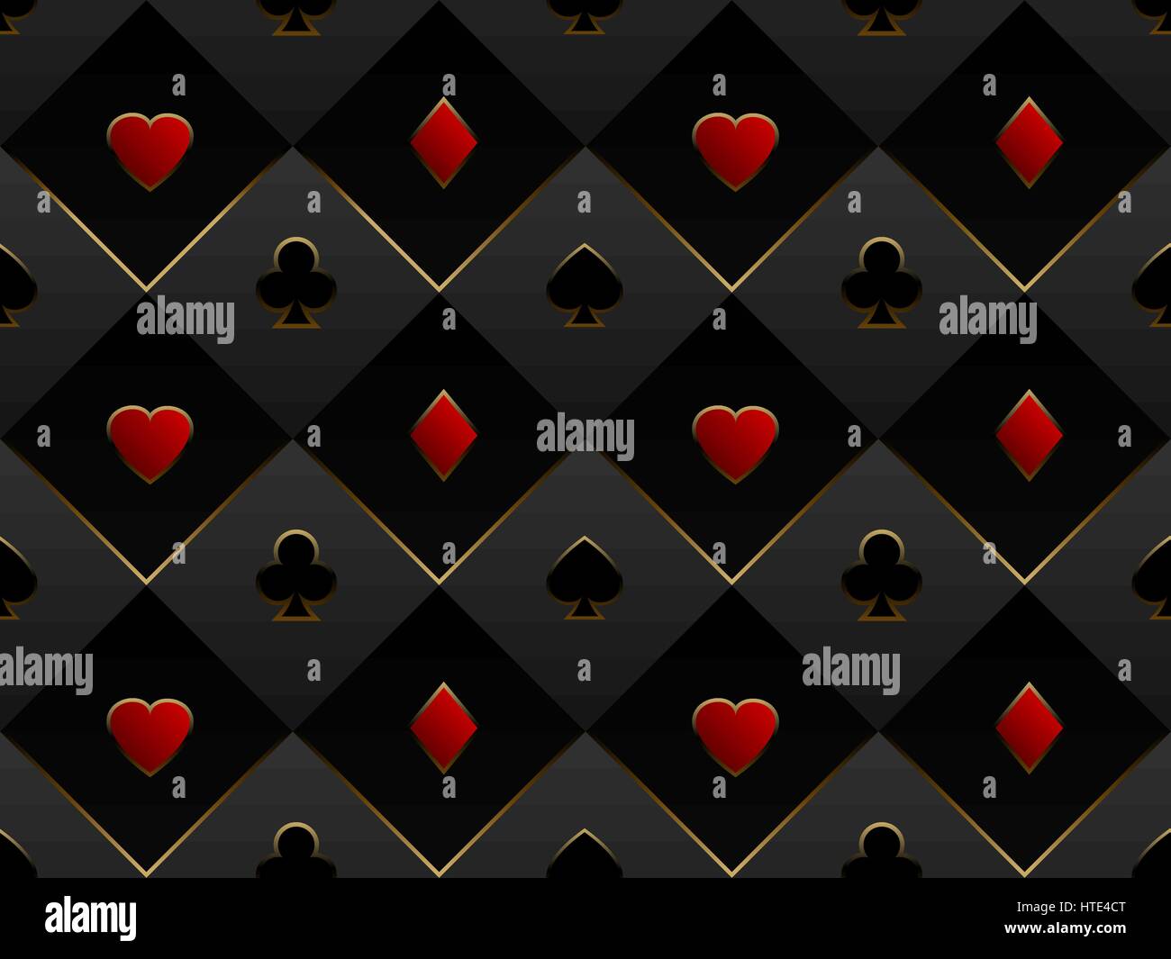 Black and red seamless pattern fabric poker table. Minimalistic casino vector 3d background with texture composed from volume card symbol Stock Vector