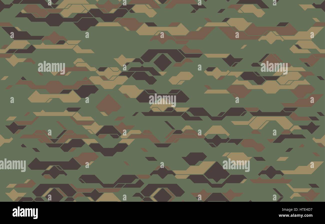 Seamless modern army camouflage fabric texture. Abstract vector futuristic camo damask background. Geometric tech pattern wrapping paper design Stock Vector