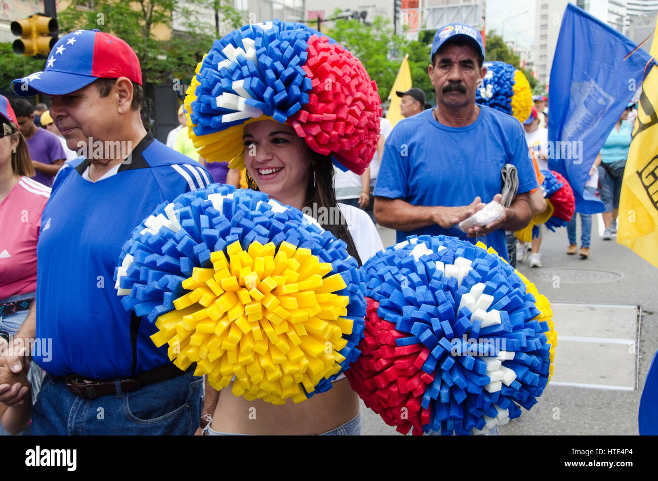 Demonstrators marching in support of Henrique Capriles Radonsky in Caracas during a massive rally in Caracas. Stock Photo