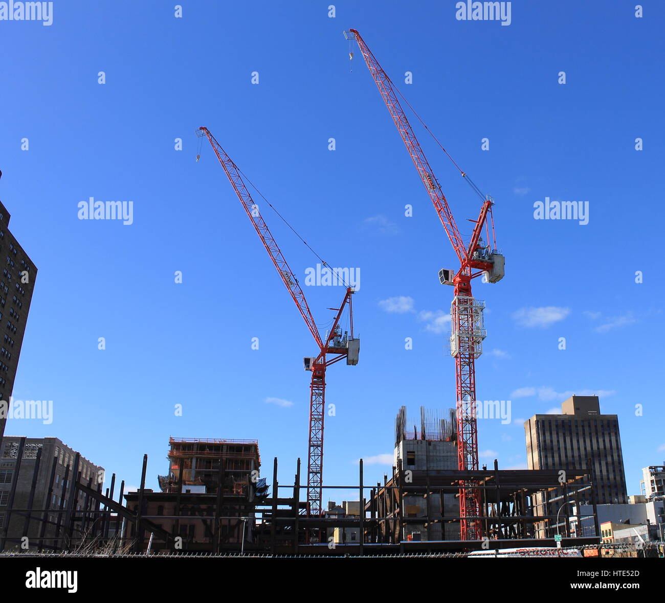 Two Cranes in a Construction Site, New York Stock Photo Alamy