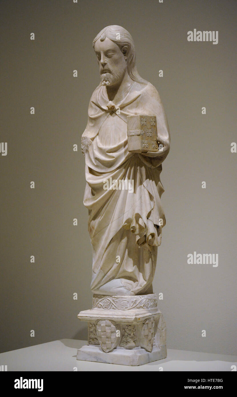 Guillem Timor (14th century). Spanish sculptor. Sculpture of an Evangelist, mid 14th century. Alabaster. Probably from the Chapel of The Evangelists. Church of the Monastery of Santa Maria de Poblet, Vimbodi, Tarragona province. National Art Museum of Catalonia. Barcelona. Catalonia. Spain. Stock Photo