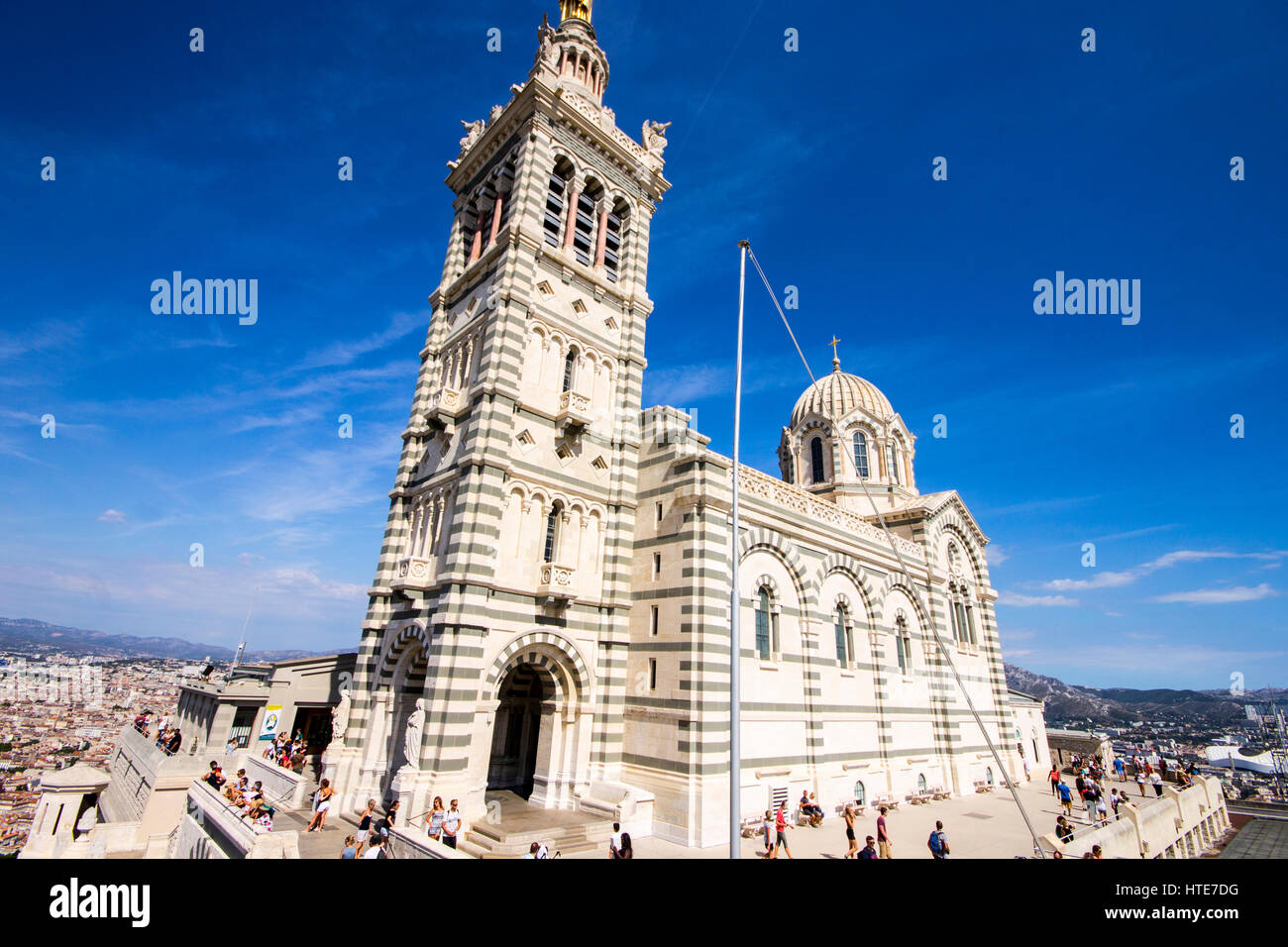 Notre-Dame de la Garde (Our Lady of the Guard), a Catholic basilica and pilgrimage site in Marseille, France,and the city's best-known symbol. Stock Photo