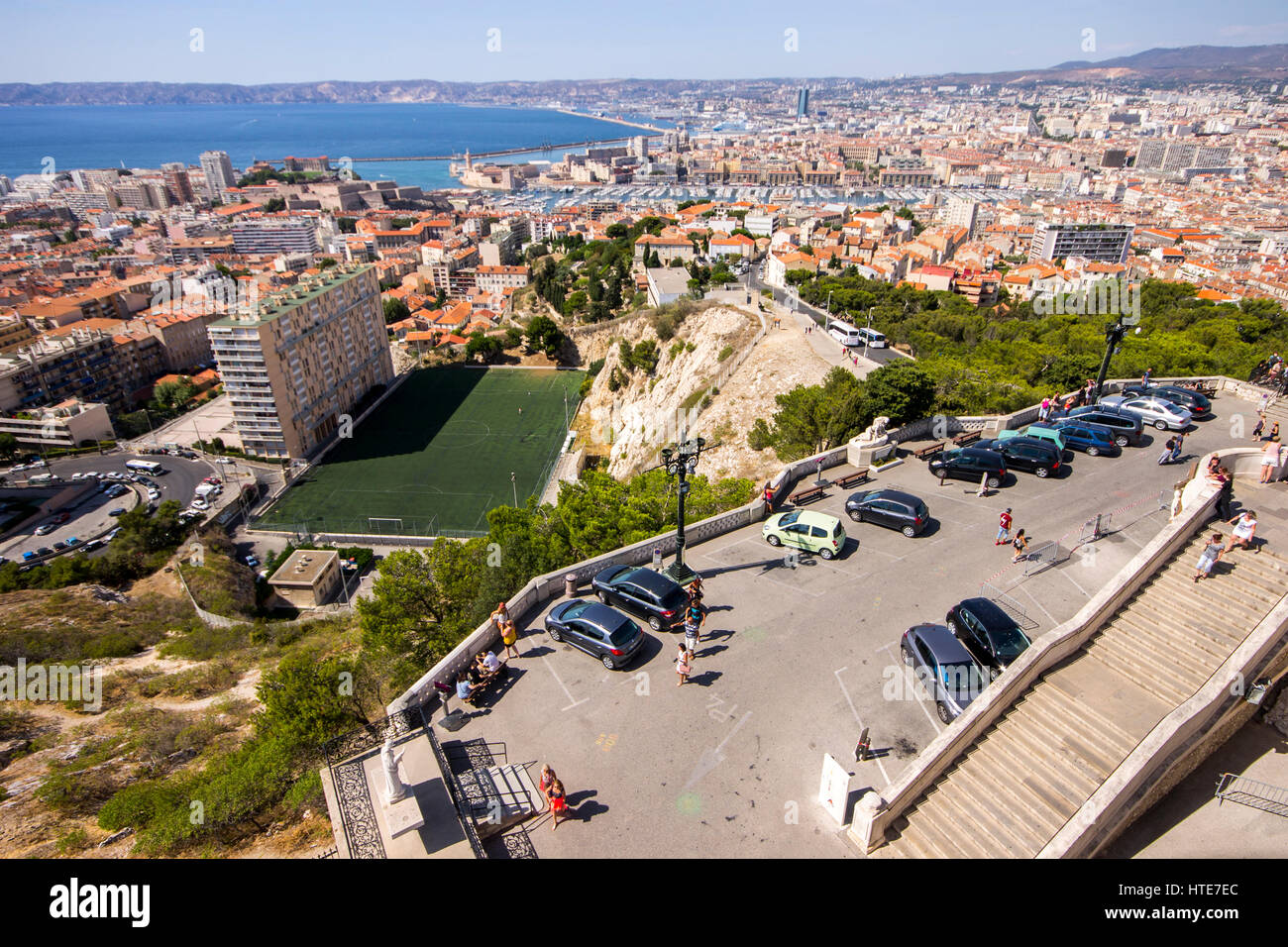 Views of Marseille, France's second largest city, from the church of Notre-Dame de la Garde on a beautiful summer day. Stock Photo