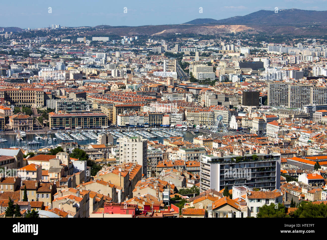 Views of Marseille, France's second largest city, from the church of Notre-Dame de la Garde on a beautiful summer day. Stock Photo