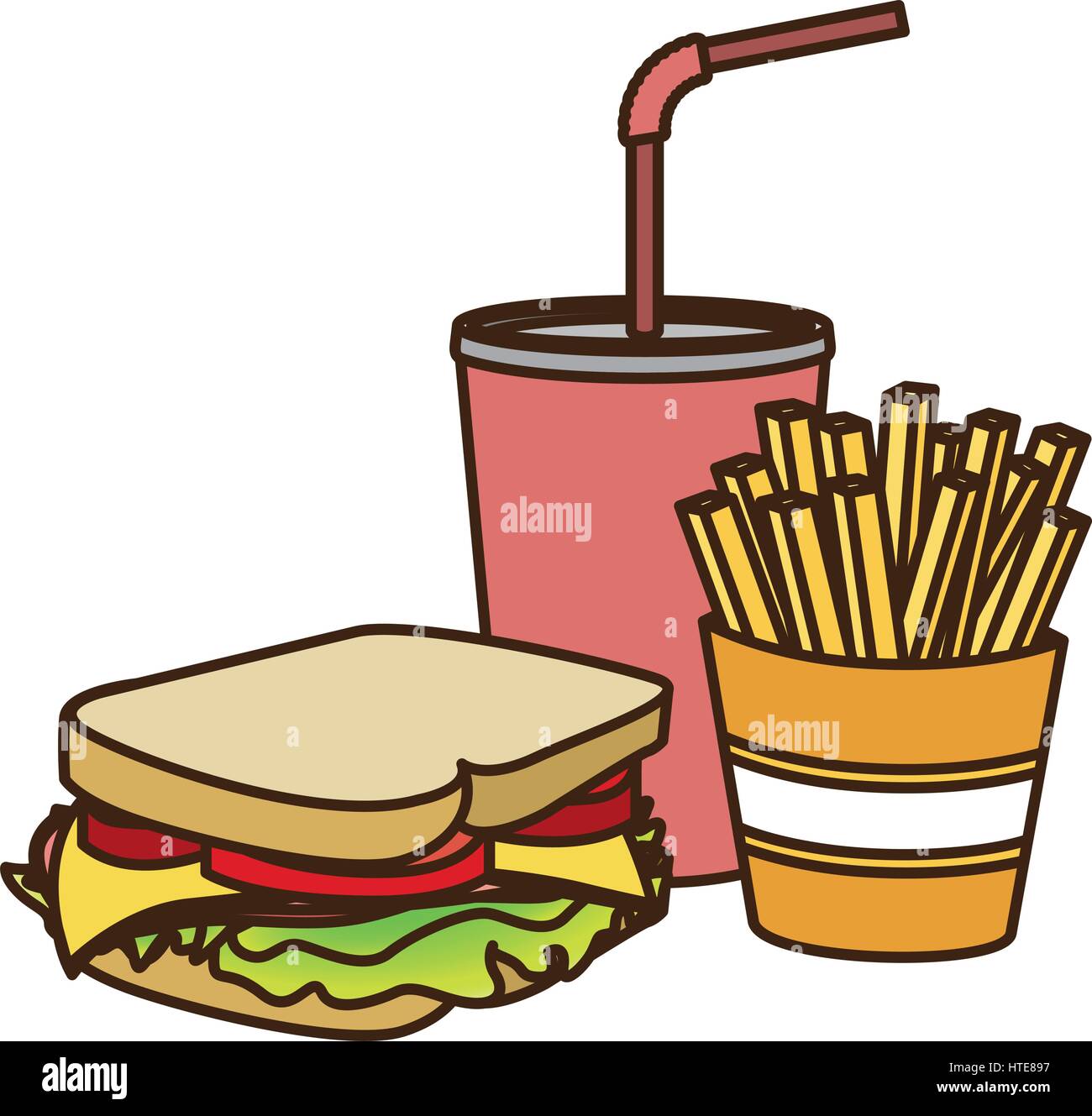 color figure with sandwich with french fries and soda Stock Vector