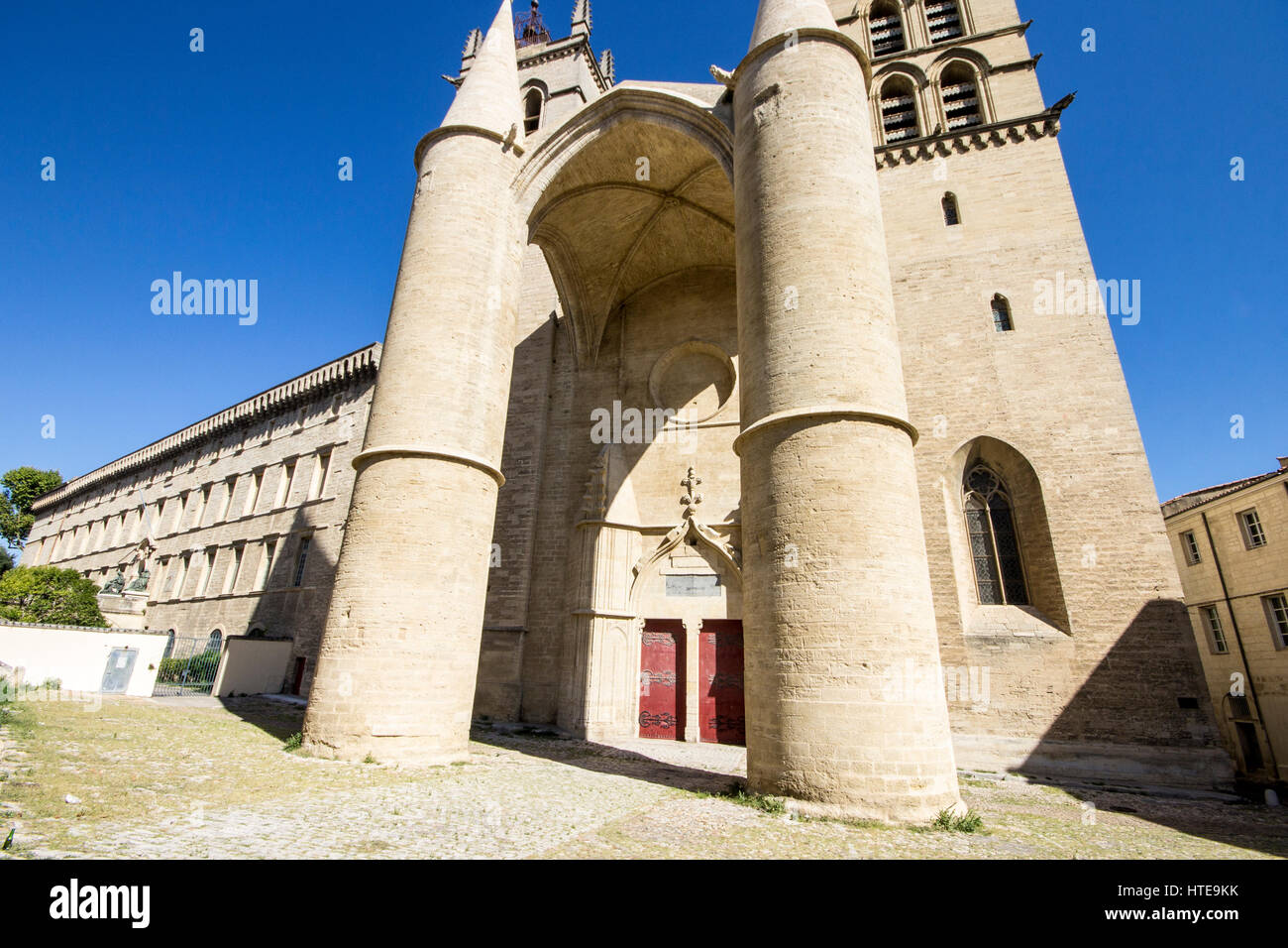 Montpellier Cathedral, properly the Cathedrale Saint-Pierre de Montpellier, a Roman Catholic cathedral and a national monument of France. Stock Photo
