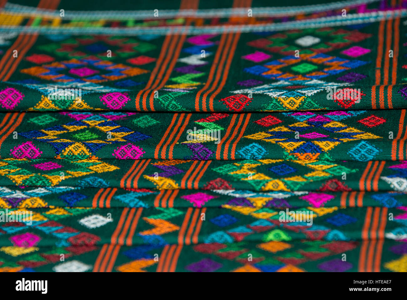 Bhutan, Thimphu. The Bhutan Textile Museum aka the National Textile Museum. Museum shop, display of traditional handmade textiles. Stock Photo