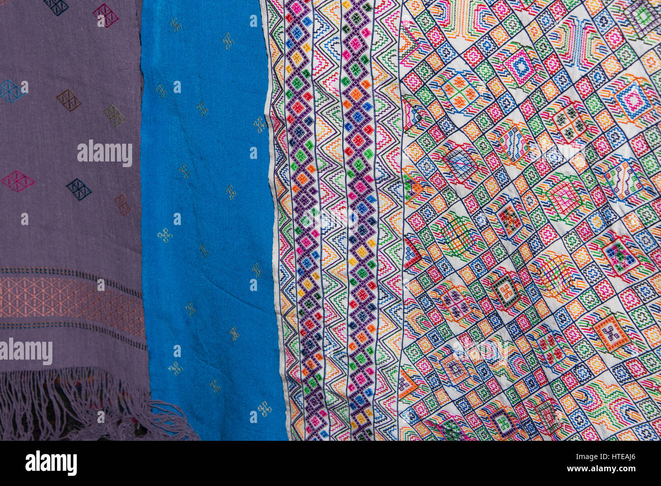 Bhutan, Thimphu. The Bhutan Textile Museum aka the National Textile Museum. Museum shop, display of high quality traditional handmade textiles. Stock Photo