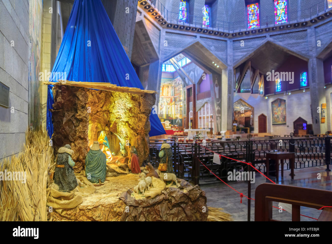 NAZARETH, ISRAEL DECEMBER 20, 2016 The nativity scene, in the Church