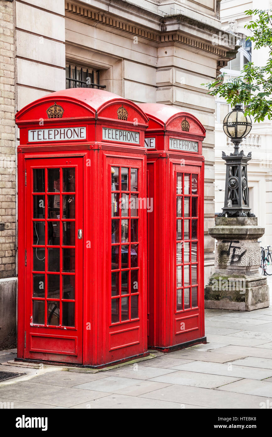 A row of red telephone boxes in London Stock Photo Alamy