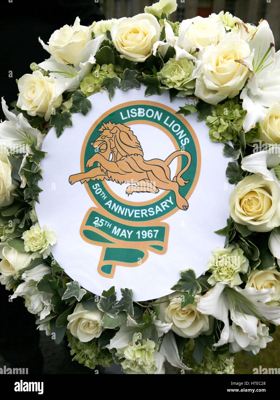 Floral tributes at the funeral of Tommy Gemmell at Daldowie Crematorium