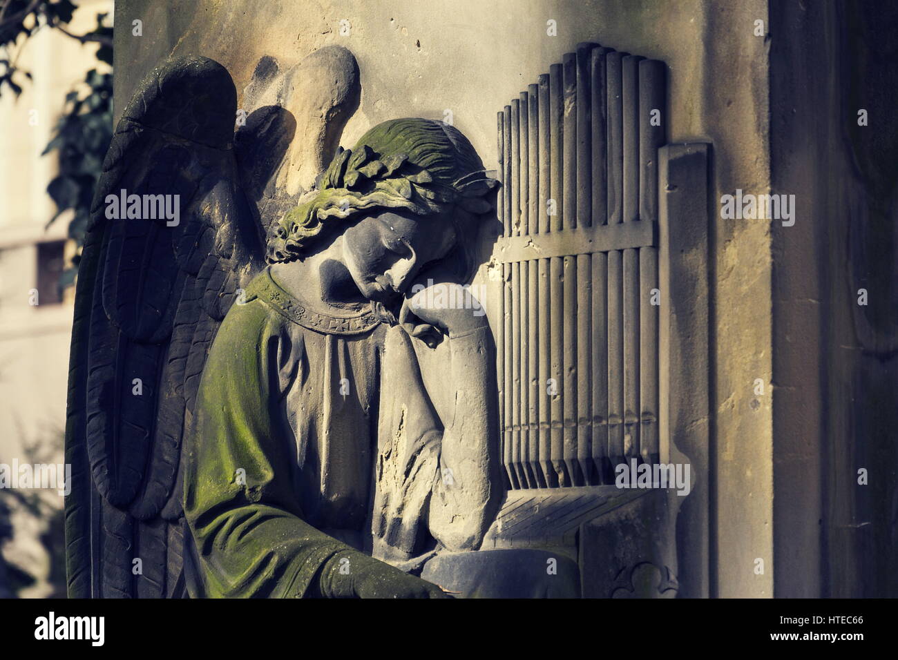 Crying angel organist statue on Malostransky cemetery, Prague, Czech republic Stock Photo Alamy